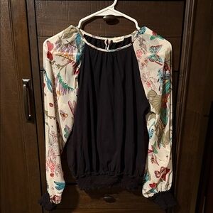 Anthropologie Tiny Floral Sleeve Black Blouse Smock bottom